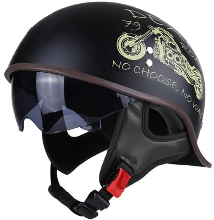 German Style Retro Baseball Cap Motorcycle Helmet Open Face v Helmet with Visor Adults Skull Cap Half Shell Motorcycle Helmet Cruiser Moped v Jet Helmet for Men Wome DOT Approved(G,Large)