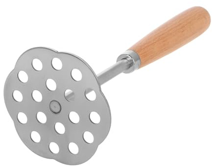 VICASKY Heavy Duty Potato Masher Wooden Handle Stainless Steel Fruit and Vegetable Handheld Presser for Baby Food Avocado Mash and Garlic Crushing Kitchen Tool