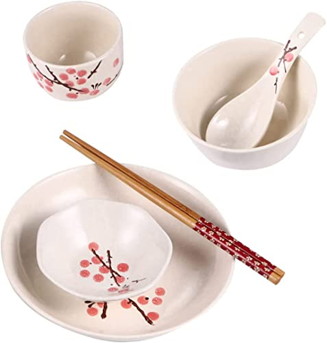 ABBNIA Set da sakè Giapponese in Porcellana, 1 Set da 6 Pezzi, Set da tavola Rustico, Set da tavola Vintage, Piatti in Ceramica, Piatto per Cereali, stoviglie in