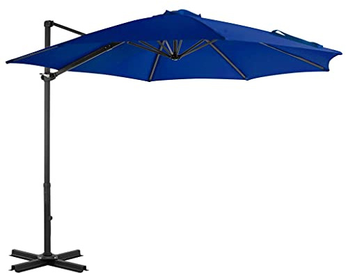 Qnhdfrt Parasol déporté de 300 cm - Bleu azur - Pour plage, terrasse et jardin - Avec système de manivelle - Inclinable et rotatif à 360 ° - Protection UV et structure stable en aluminium, bleu, 300 x