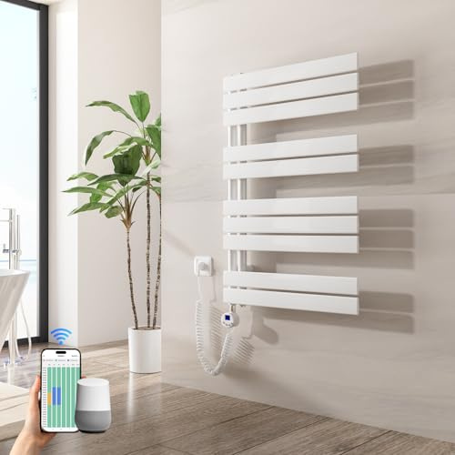 Heilmetz Badheizkörper Elektrisch WiFi 899 x 600 mm,Flach Bad Heizkörper mit Digitalem Thermostat, Elektrischer Handtuchheizkörper Handtuchwärmer mit Timer für Badezimmer,400 Watt Weiß