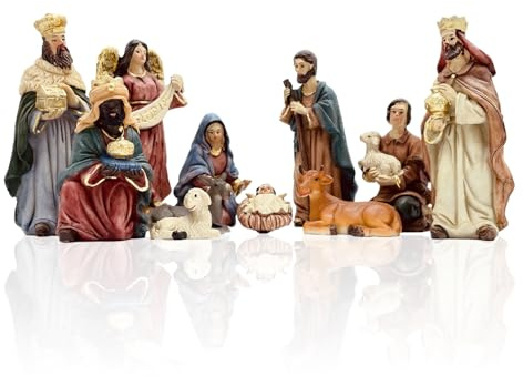 Gesar Statuine Presepe 9 cm 11 Pezzi in Resina – Personaggi Presepe Classico – Mini Statuine Presepe per Presepe Completo con Dettagli Realistici