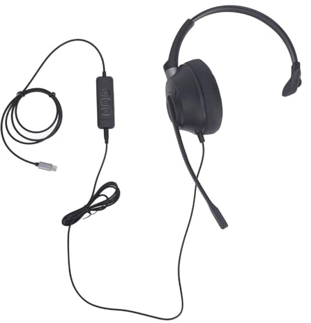 Dpofirs Mono USB C Telefonheadset med Brusreducerande Mikrofon Lätta Företagshörlurar för Konferenssamtal och Telemarketing Svart