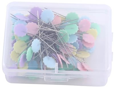 100 st Synålar för quiltning |Plast & Rostfritt Stål Patchwork Pins |4 stilar blomma/fluga/knapphuvuden |Gör-det-själv-syset med förvaringslåda (Flower 2)