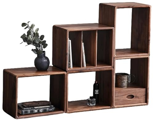 QYMLSH Expositor De Madera - Caja 3D Multifuncional, Sin Montaje, Combinable | Ideal para Salón Té, Dormitorio, Sala Estar Y Recibidor (Color Nogal)(C)
