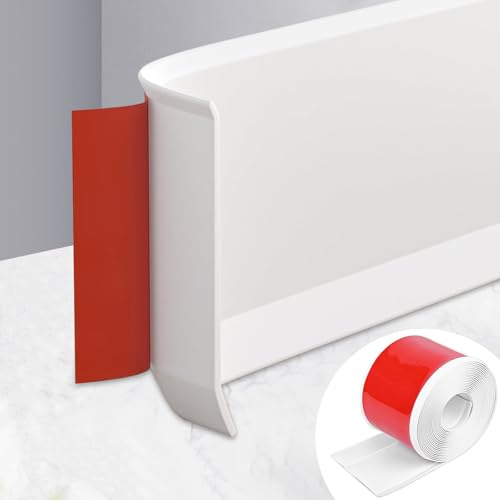 MeYuxg Weichsockelleiste Selbstklebend, PVC Sockelleiste Selbstklebend, Sockelleiste Küche 15cm x 5m, Wandabschlussleiste Küche, Dekorativ Übergangsschiene für Wohnzimmer, Schlafzimmer (Weiß)