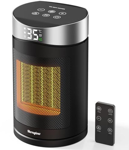 Electric Heater 1500W, Portable PTC Ceramic Fan Heater With Thermostat, 4Modes with ECO-Mode,12HTimer, 70°Oscillating, Overheat & Tip-Over Protection, Quiet Space Heater for Home & Office Use (Silver)
