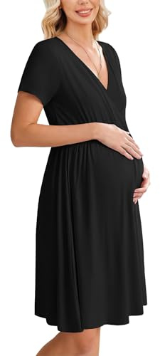 Ekouaer Women 3 in 1 Labor and Delivery Gown Split Front Flap Maternity Hospital Dress Nursing Nightgown for Breastfeeding Black XXL