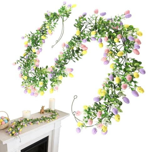 2 Stück Osterdeko Girlande - 210cm Künstliche Ostereiergirlande, Rustikale Frühlingsdekoration, Ostergirlande Mit Bunten Eiern, Frühling Ostern Deko Girlande Zum Aufhängen Für Innen Außen