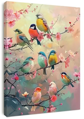 Alptiny Floral Canvas Wall Art - Colorful Birds on Blossom Branch, Beautiful Artwork for Living Room, Bedroom, and Hallway, Canvas Wall Decor for Home