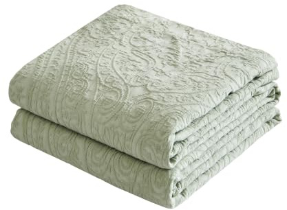 Talasily Tagesdecke 100% Baumwolle 150x200cm, Paisley-Jacquard-Decke, Kuscheldecke Boho Decke Sommedecke, kuschelige Sofadecke & Bettüberwurf für Wohnzimmer Grün