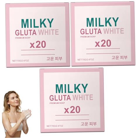 Confezione da 3 saponi bianchi al glutatione al latte 20x, sapone sbiancante glutatione e barra detergente nutriente delicata bagnoschiuma idratante per donne e uomini bianco