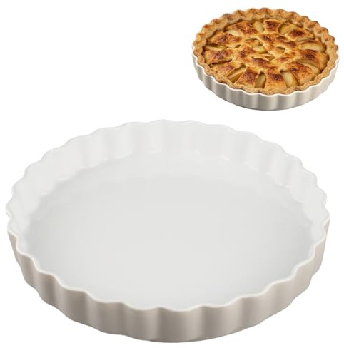 WakiHong Molde de Cerámica Antiadherente para Quiche 28 cm | Fuente de Horno Redonda,para Quiche, Tarta de Manzana y Repostería