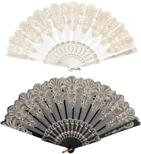 ZPLASK Lace Fan for Wedding, Elegant Folding Hand Fan, Vintage Lace Design, a Perfect Bride Fan for Bridal Shower & Ceremony, Also Durable Rave Fan for Music Festivals, Suitable for Women Dancers