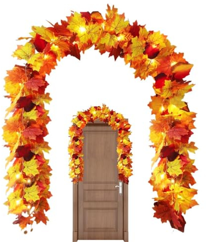 Höstgirlang för öppen spis, 175 cm konstgjord lönnlöv höstdekoration | rankdekoration för skördefest inomhus utomhus | Thanksgiving halloween jul bröllop fest öppen spis trappa