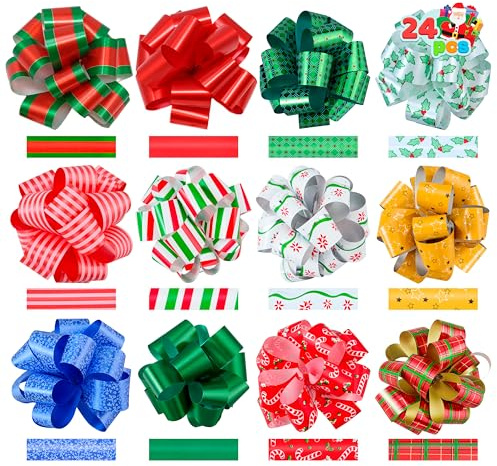 JOYIN Geschenkschleifen Selbstklebend 24er Set für Weihnachten Geschenkverpackung, Pull Bögen Geschenkbänder für Weihnachtsdeko, Weinflaschen Geschenkverpackung, Hochzeit und Geburtstag