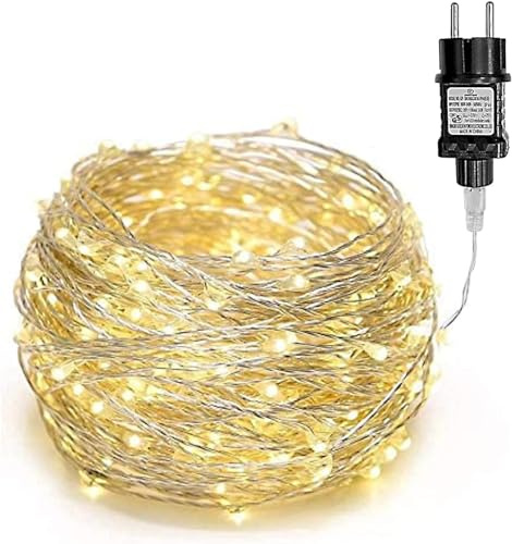 Gresonic 200/300er LED Mikro Silberdraht Lichterkette Strombetrieb Deko für Innen Außen Warmweiß (Warmweiß, 200LED)