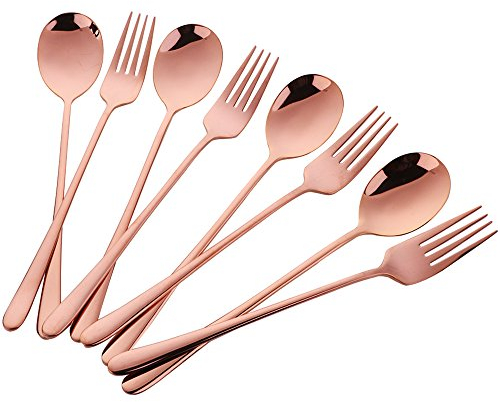 Buyer Star Table Spoons Forks 8pcs Copper Rose Gold Stainless Steel Spoon Fork Set for Dinner Tableware for 4