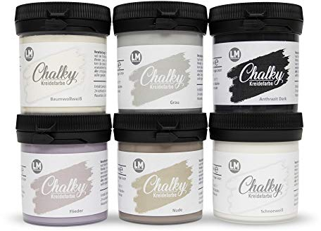 LM-Kreativ Chalky Kreidefarbe 6 x 100ml (Spa) - - Finish Kreide-Farbe für einen Vintage/Shabby-Chic-Look. Die Kreidefarben/Kalkfarbe sind auch als Holzfarbe verwendbar & trocken matt auf