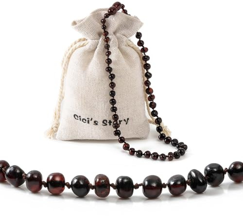 Bärnstensfärgat halsband(Unisex)(Cherry) - 28cm lång - 100% naturliga & handgjorda bärnstensfärgade smycken