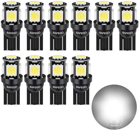 10x T10 W5W LED Bombillas Exteriores 5 SMD 5050 Luz Coche 194 168 Wedge | Lampara Trasera Lámpara Blanco Xenon Luz de Interior para Coches Luces de la Matrícula Luces Laterales 12V