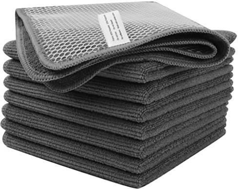 VIVOTE Tvättbara mikrofiber diskdukar med skurande sida poly-mesh diskdukar kök hushållsunderkläder kök, 8pack, 30 cmx30 cm (svart)