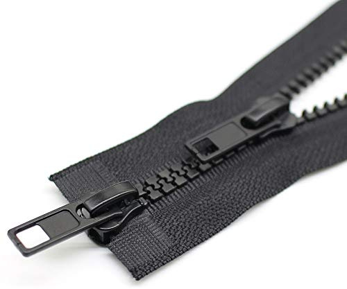 YaHoGa 2 Stück 120 cm #5 Reißverschluss Kunststoff 2 Wege teilbar (RZTW) | Schwarz 5mm Reissverschluss für Mäntel Jacken Oberbekleidung