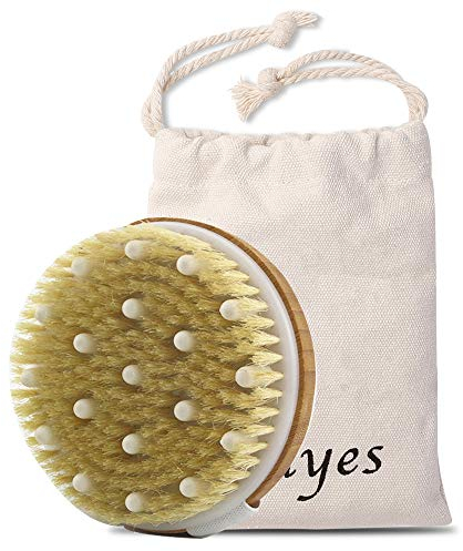 Ithyes Trockenbürste, Körperbürste, Peelingbürste, natürliche Borsten, Badebürste zum Entfernen abgestorbener Haut, Cellulite, verbessert Lymphfunktionen, Peeling