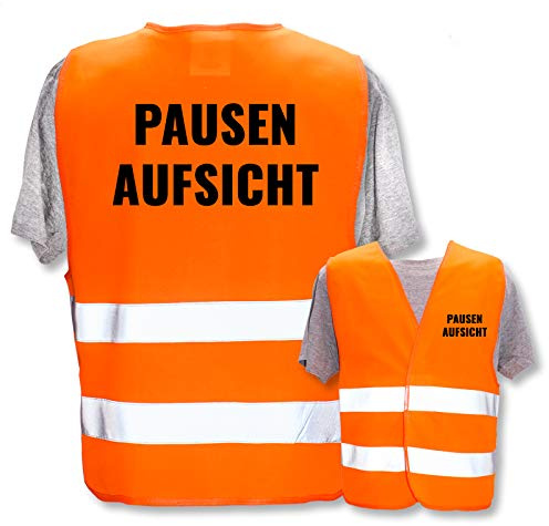 Bedruckte Warnwesten mit ISO-Leuchtstreifen * Standard- oder Reflex-Druck * Thema Kinder & Schule, Warnweste Begriffe Schule:Pausenaufsicht, Farbe + Größe:Orange (3XL/4XL)