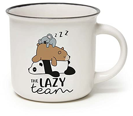 LEGAMI - Cappuccinotasse, Tasse aus New Bone China Porzellan, Motiv The Lazy Team, Take a Break Kollektion, Fassungsvermögen 350 ml, spülmaschinenfest, mikrowellengeeignet, 9X10 cm