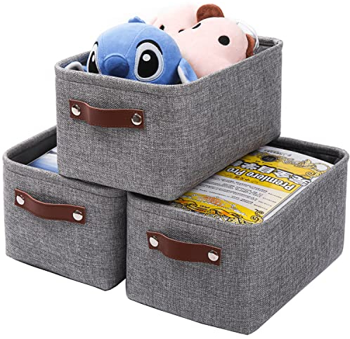 Mangata Grau Aufbewahrungsbox aus Stoff, Waschbar Aufbewahrungskorb aufbewahrung für spielzeug, Kleidung, Regale (3er Set, Mittel)