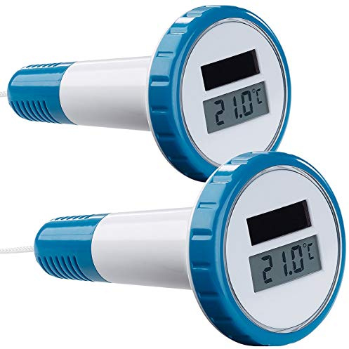 FreeTec Teichthermometer Digital: 2er-Set digitale Solar-Teich- & Poolthermometer, LCD-Anzeige, IPX7 (Teichthermometer wasserdicht, Wasserthermometer Pool, Messgerät)