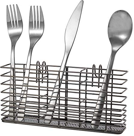 SANNO Edelstahl-Utensilien-Wäschekorb, Halter, Besteck, Utensilienhalter, Besteck-Organizer, Edelstahl-Gestell mit Haken, abnehmbarer Abtropfgestell, Besteckhalter, Schwarz