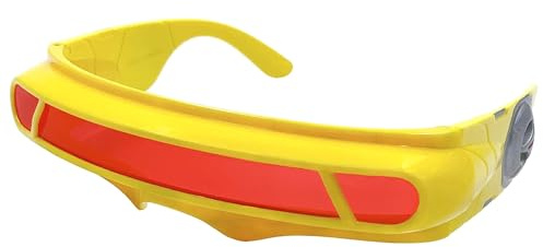 grinderPUNCH Futuristic Space Alien Costume Sunglasses Cyclops Shield Party Mirror Mono Lens (Yellow - Red Lens)