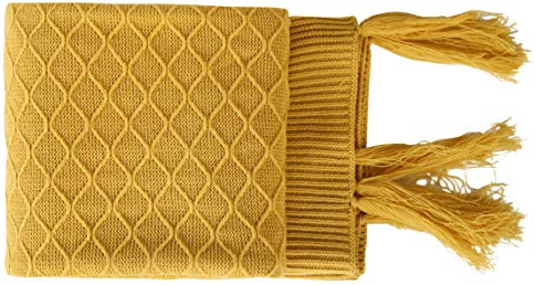 Hayisugal Wohndecke Weich Strick Wolldecke Quaste Kuscheldecke Sofadecke Tagesdecke Decke überwurf für Sofa Sessel, Gelb, 120 x 150 cm