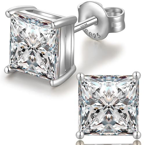 Ohrstecker Silber 925 Herren Zirkonia Diamant Herren Ohrringe Weißgold Zirkonia Quadrat Ohrstecker Männer Ohrringe Silber 925