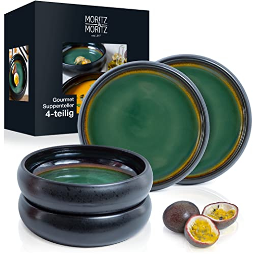 Moritz & Moritz SOLID 4 platos de sopa de gres 19 cm – Bowl de gres para sopa, pasta, ensalada o cereales