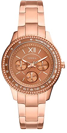 Fossil Damenuhr Stella Sport, QuarzMultifunktionswerk, 37mm RoségoldEdelstahlgehäuse mit Edelstahlarmband, ES5109