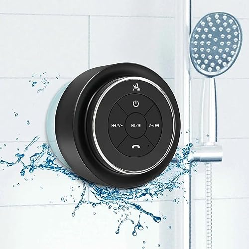 Xleader Haut-parleur Bluetooth certifié IPX7 étanche avec ventouse et micro pour salle de bain, son cristal et basses riches, 12 heures d'autonomie, cadeaux électroniques pour homme et femme, noir