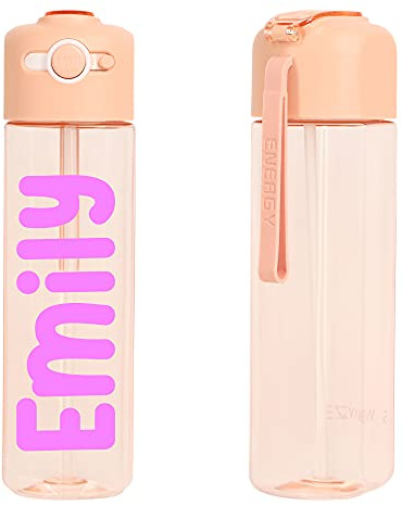 Swayze Personalised Water Bottle With Straw 500ml, Childrens Water Bottle, Boys Girls School Water Bottles, Gym Bottle Bpa Free, Easy Carry Handle, Add Your Custom Name (Pink Personalised)