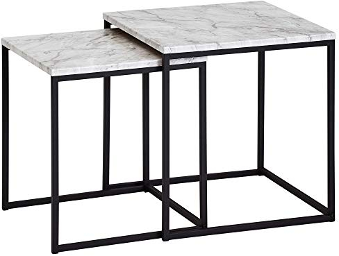 KADIMA DESIGN Marmor-Optik Beistelltisch Set, Moderne Wohnzimmermöbel, Robustes Metallgestell, 40x42,5x40 cm und 35x39,5x35 cm