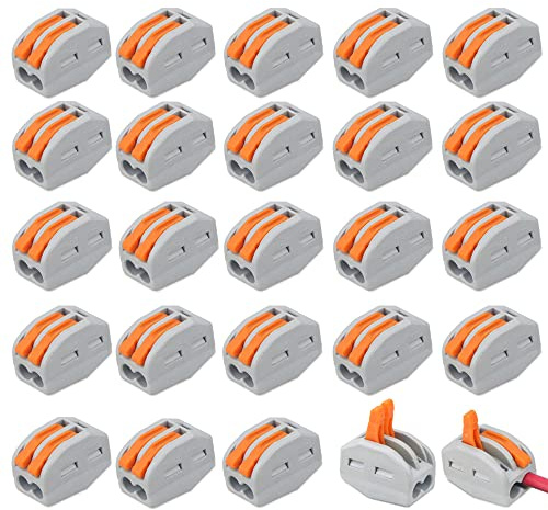 CEEYSEE 25 Pcs Compact Wire Connectors 2 Port Diy Electrical Connector Blocks Circuit Inline Splices Lever Nut Connector Quick Cable Clamp Spring Butt Terminal Connectors（2 Port ）