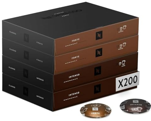 Nespresso Professionnel - Bundle 200 Capsules cafés - Classic FORTE : 2 boîtes x50 Forte / 2 boîtes x50 Intenso - Adapté aux professionnels