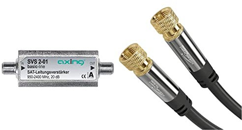 Axing SVS 2-01 Amplificatore di Linea per Segnali Satellitari, 20 dB, 950-2400 Mhz & KabelDirekt – 0,5m Cavo SAT Coassiale, PRO Series
