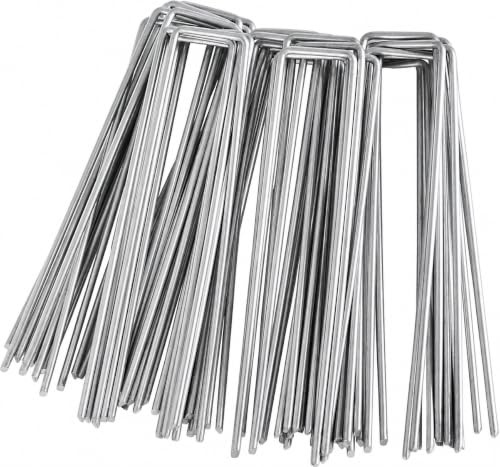 100 Grapas de Sujeción de Acero Galvanizado Antióxido 150 x 25 MM– Anclaje al Suelo en Forma de U para Jardín, Campning, para Fijar Césped Artificial, Tela Antihierbas, Mallas