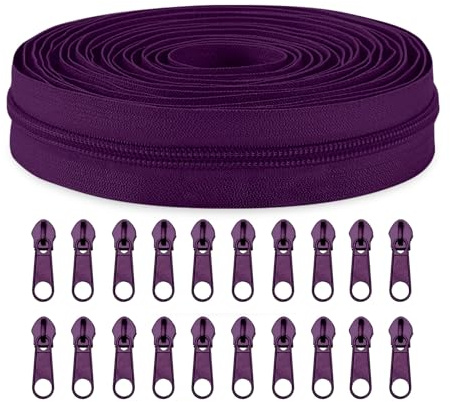 Sawoake #3 Nylon Coil Reißverschlüsse Bulk 9 Meter mit 20pcs Reißverschluss Schieber für DIY Nähen Schneider Handwerk Tasche Kleidungsstück Home Textile(Pfalz)
