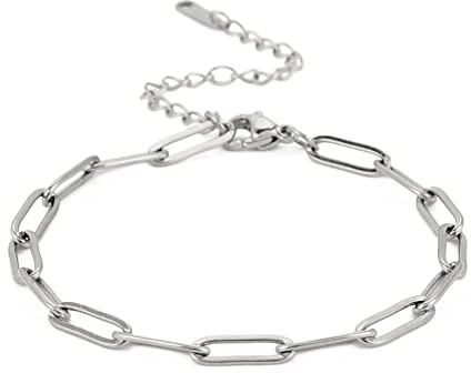 TEAMER Zierliches ovales Büroklammer-Kettenarmband einfache Figaro-Kette klassisches Kreuz-Herz-Armband,winziger,niedlicher, minimalistischer Schmuck für Frauen und Mädchen (Büroklammer Kette -Silber)