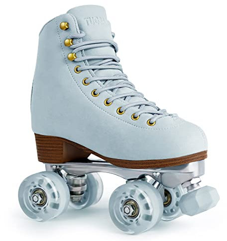 Rollschuhe für Damen oder Herren, mit höhenverstellbaren Gummistoppern, Retro-Wildleder, Quad-Rollschuhe für drinnen und draußen