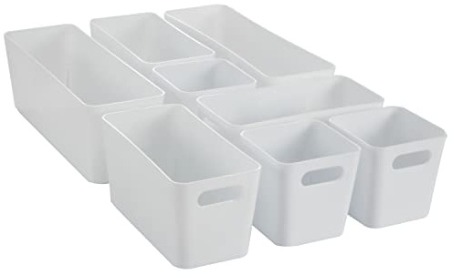 8 Teile Organizer Set 10cm hoch weiß Boxen 3 Größen für Schubladen 30x50cm