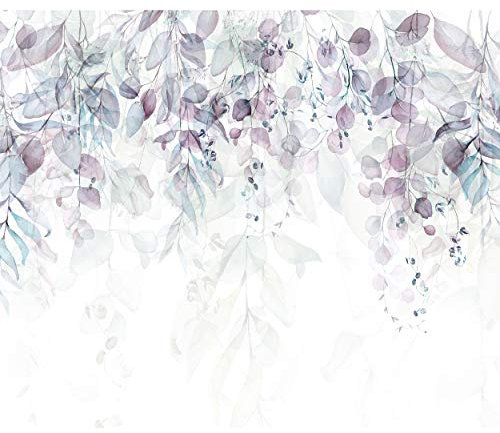 decomonkey - Papier Peint Panoramique Adhésif Plante 392x280 cm - Stickers Muraux Salon Chambre Déco XXL Autocollant Murale Bureau - Gris violet - Des arbres jungle forêt feuilles nature plantes